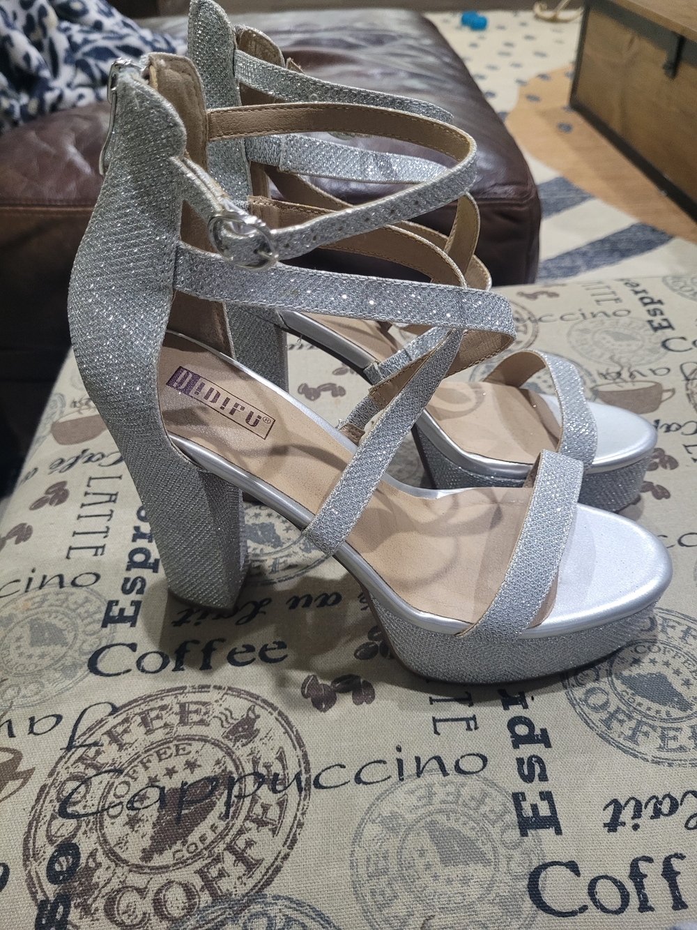 Silver Glitter Strappy Block Heel Sandals - Women